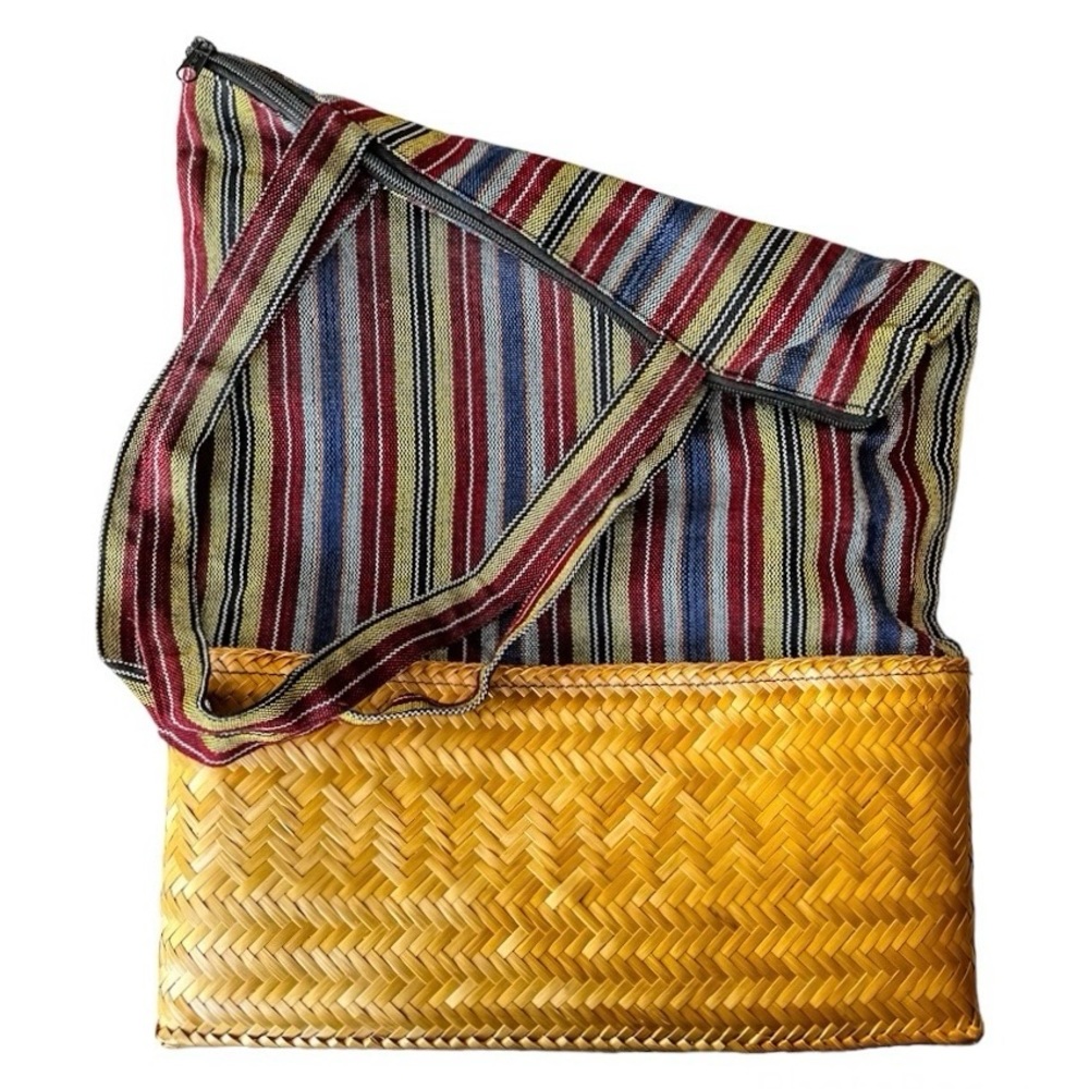 tote bag ~ half fabric, half basket ~ perfect computer bag